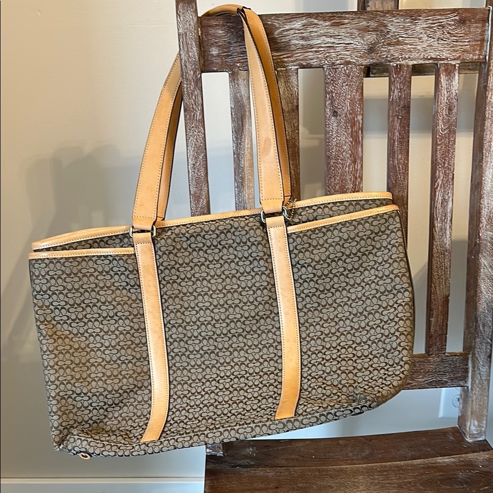 Stylish Tan and Brown Tote Coach Bag